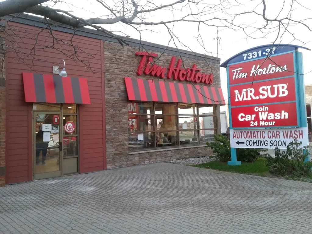 Tim Hortons storefront and interior at 7337 Kingston Rd, Scarborough, ON