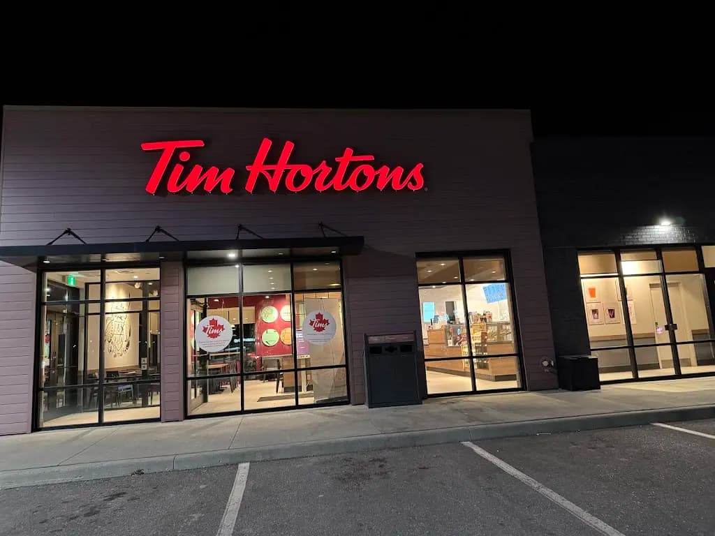 Tim Hortons storefront and interior at 802 Main St E Unit 1, Shelburne, ON
