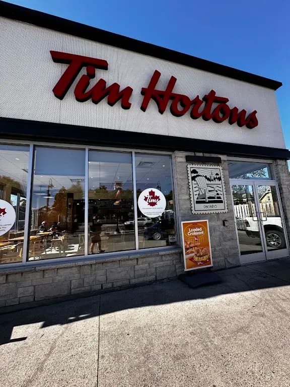 Tim Hortons storefront and interior at 76 Beckwith St N, Smiths Falls, ON