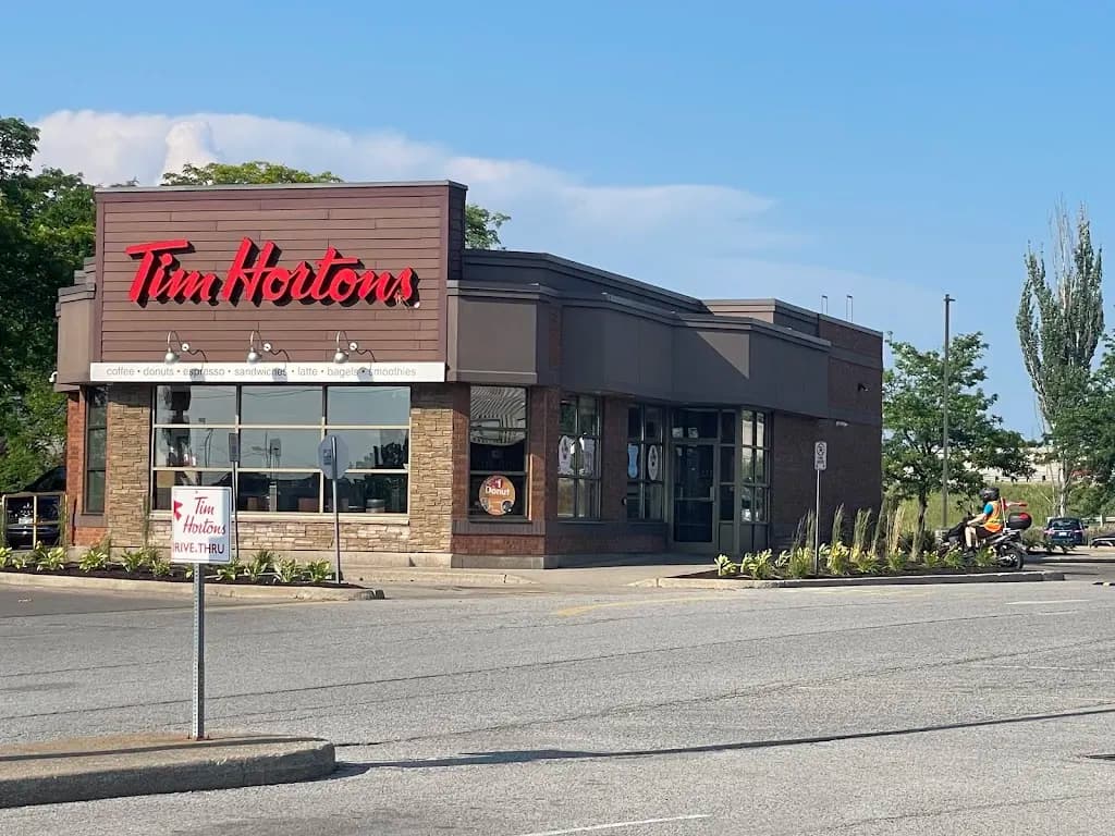 Tim Hortons storefront and interior at 2 Tremont Dr, St Catharines, ON