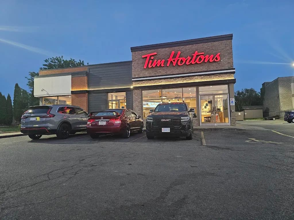 Tim Hortons storefront and interior at 212 Welland Ave, St Catharines, ON
