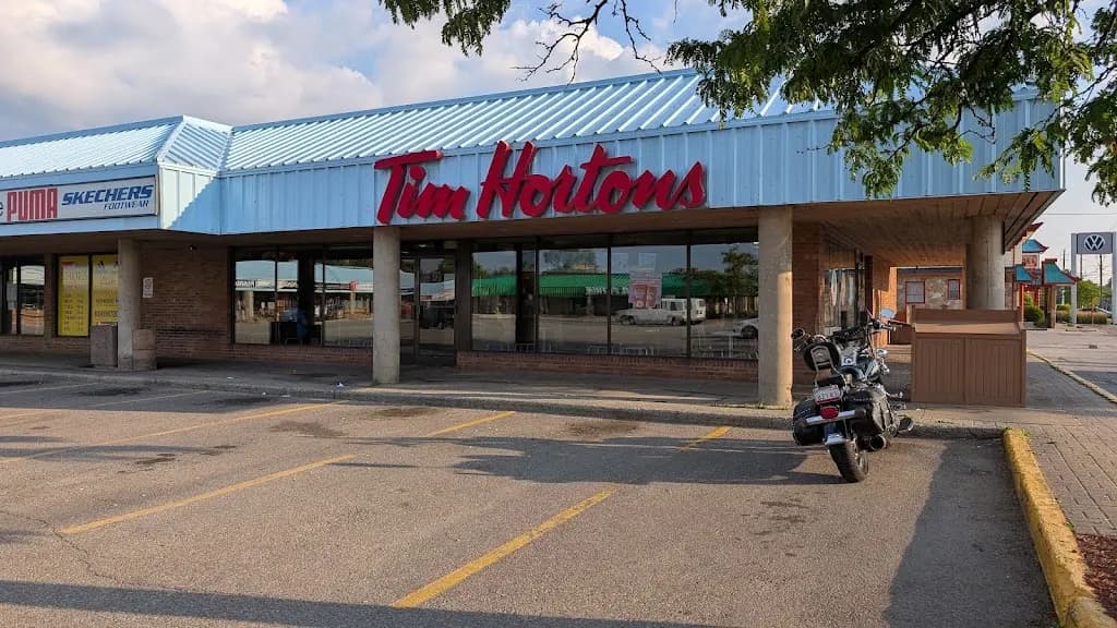 Tim Hortons storefront and interior at 353 Lake St, St Catharines, ON