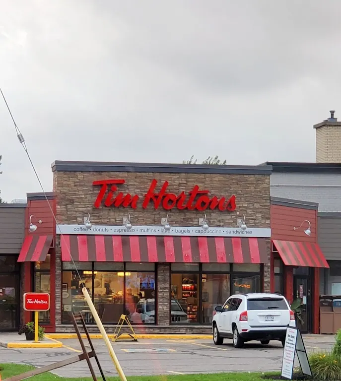 Tim Hortons storefront and interior at 429 Huron St, Stratford, ON