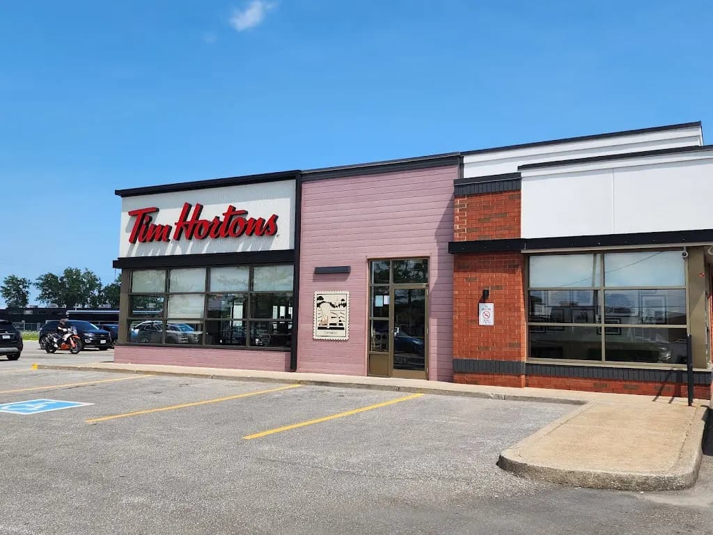 Tim Hortons storefront and interior at 5250 Walker Rd, Tecumseh, ON