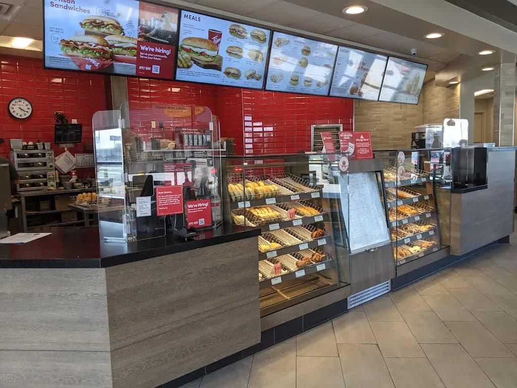 Tim Hortons storefront and interior at 6 Mill St, Tilbury, ON