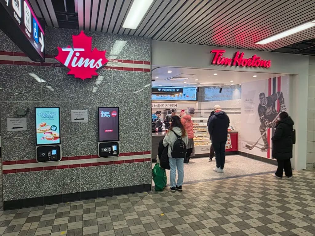 Tim Hortons storefront and interior at 20 Sheppard Ave W Inside Sheppard Yonge Ttc Station, Toronto, ON