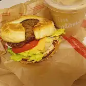 Tim Hortons storefront and interior at 91 Danforth Ave, Toronto, ON