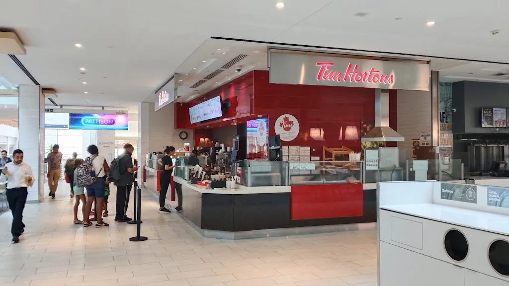 Tim Hortons storefront and interior at 200 Bay St, Toronto, ON
