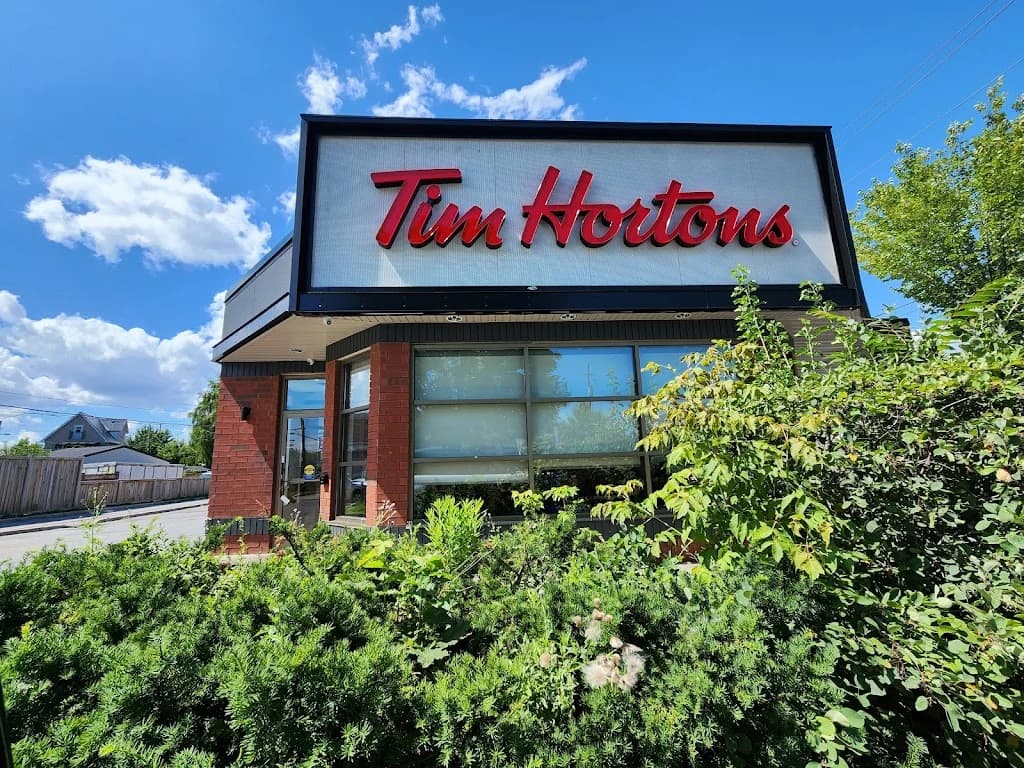 Tim Hortons storefront and interior at 380 Weston Rd, Toronto, ON