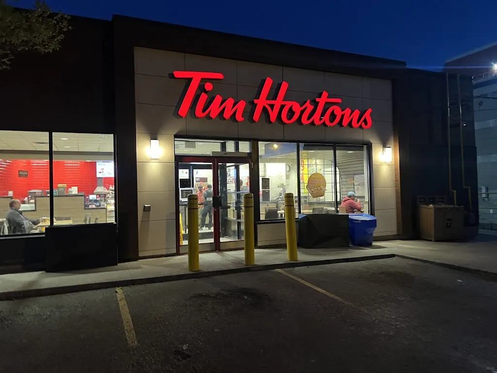 Tim Hortons storefront and interior at 603 Davenport Rd, Toronto, ON