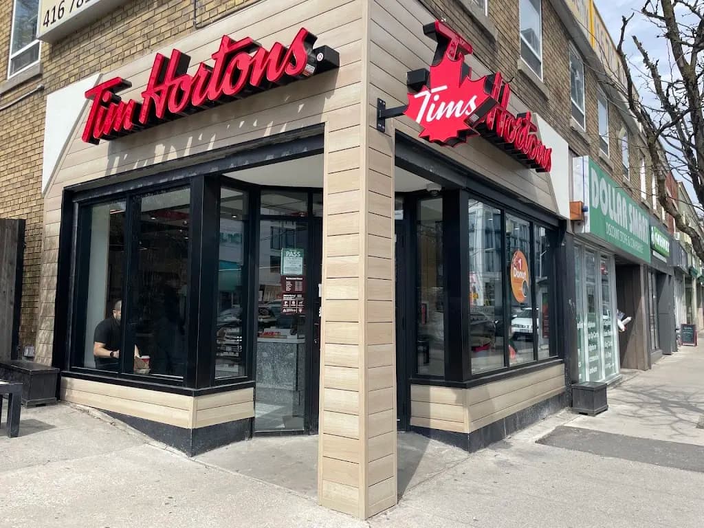 Tim Hortons storefront and interior at 900 - Eglinton Ave W, Toronto, ON