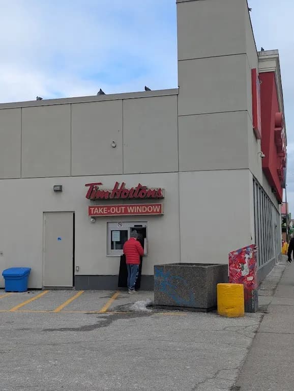 Tim Hortons storefront and interior at 1630 Danforth Ave, Toronto, ON