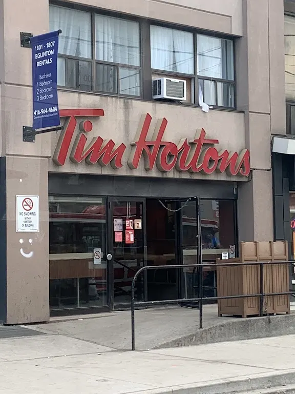 Tim Hortons storefront and interior at 1801 Eglinton Ave West, Toronto, ON