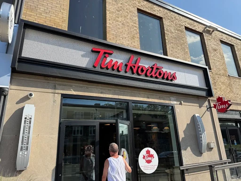 Tim Hortons storefront and interior at 2150 Bloor St West, Toronto, ON