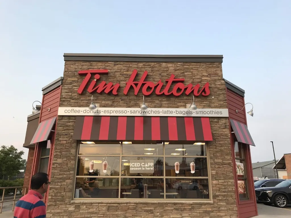 Tim Hortons storefront and interior at 3075 Danforth Ave, Toronto, ON