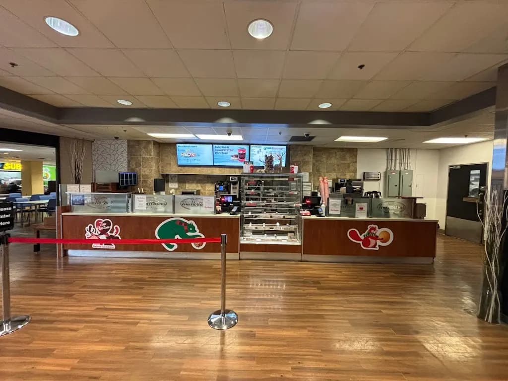 Tim Hortons storefront and interior at 4001 Leslie St, Toronto, ON