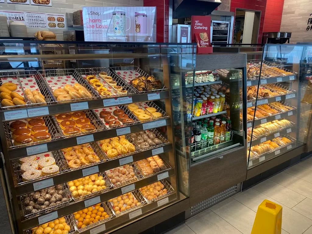 Tim Hortons storefront and interior at 533 Cityview Blvd, Vaughan, ON