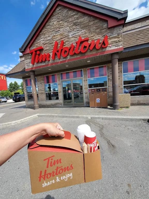Tim Hortons storefront and interior at 9200 Weston Rd, Vaughan, ON