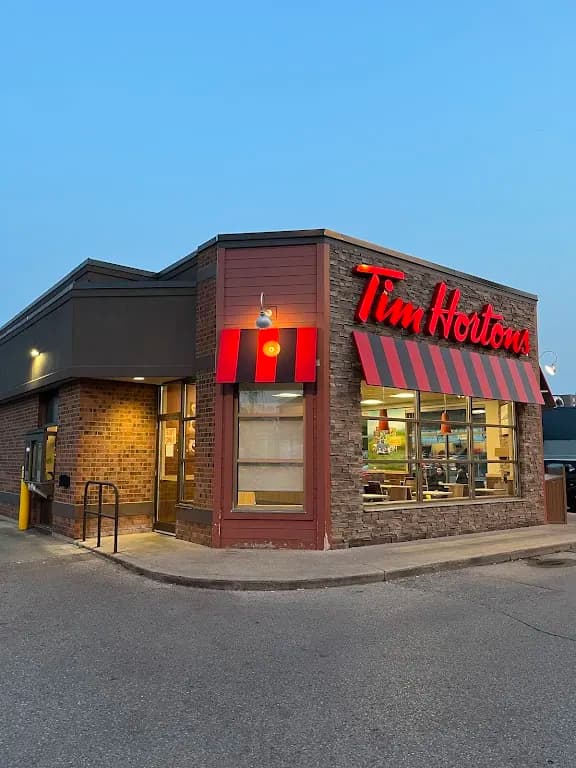 Tim Hortons storefront and interior at 65 University Ave East, Waterloo, ON