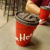Tim Hortons storefront and interior at 384 King St N, Waterloo, ON