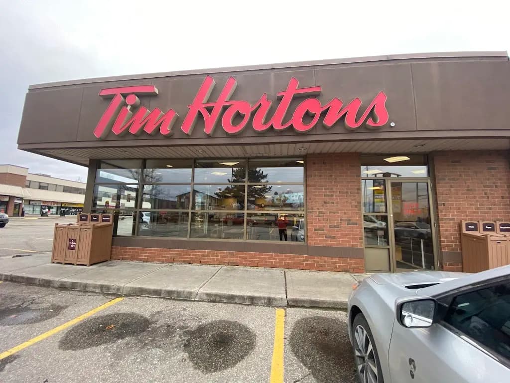 Tim Hortons storefront and interior at 465 Phillip St, Waterloo, ON