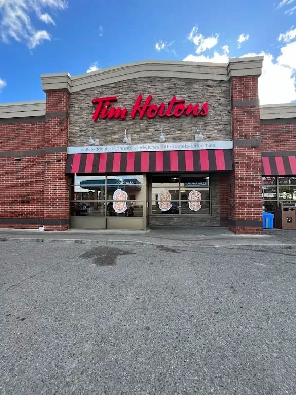 Tim Hortons storefront and interior at 4051 Thickson Rd N, Whitby, ON