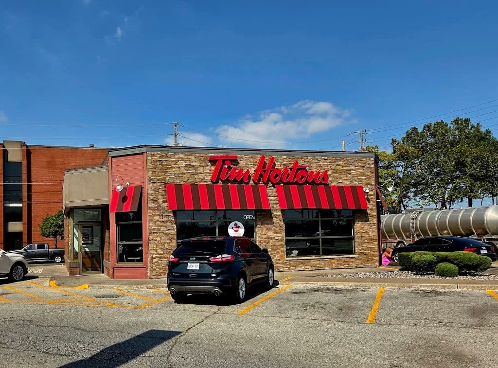 Tim Hortons storefront and interior at 2220 Wyandotte St E, Windsor, ON