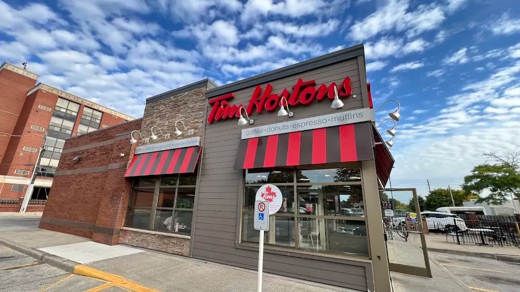 Tim Hortons storefront and interior at 2854 Howard Ave, Windsor, ON