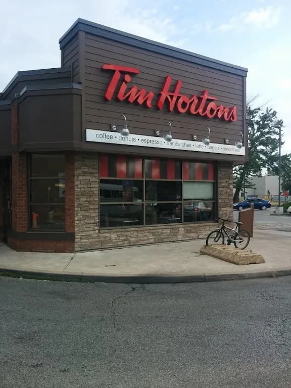 Tim Hortons storefront and interior at 3090 Tecumseh Rd E, Windsor, ON