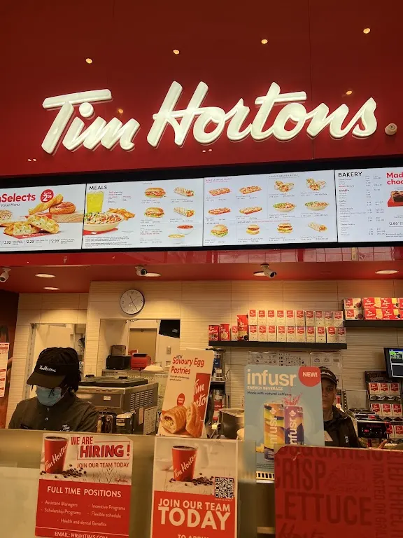 Tim Hortons storefront and interior at 3100 Howard Ave, Windsor, ON