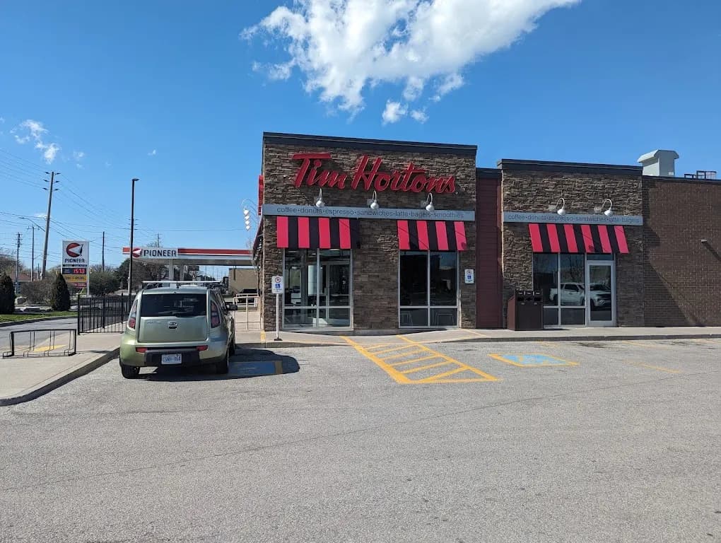Tim Hortons storefront and interior at 3136 Jefferson Blvd, Windsor, ON