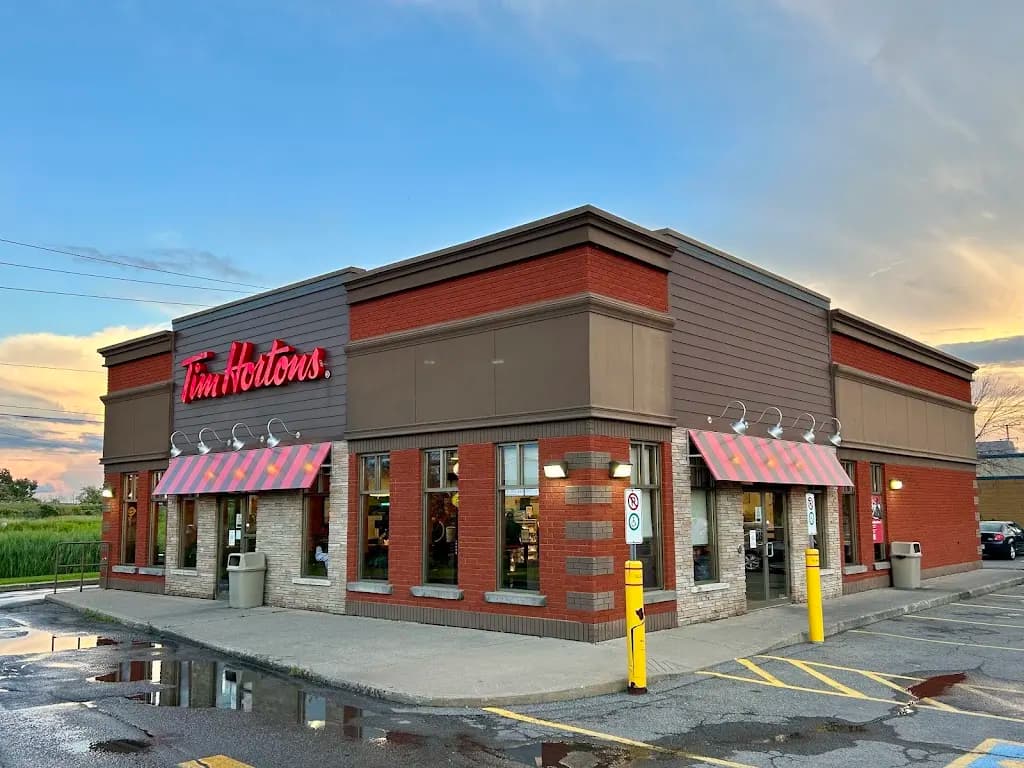 Tim Hortons storefront and interior at 99 Route 201, Rigaud, QC