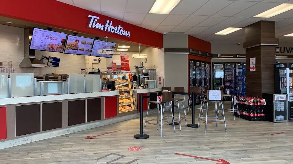 Tim Hortons storefront and interior at 221 Rue St-jacques, Saint-jacques, QC