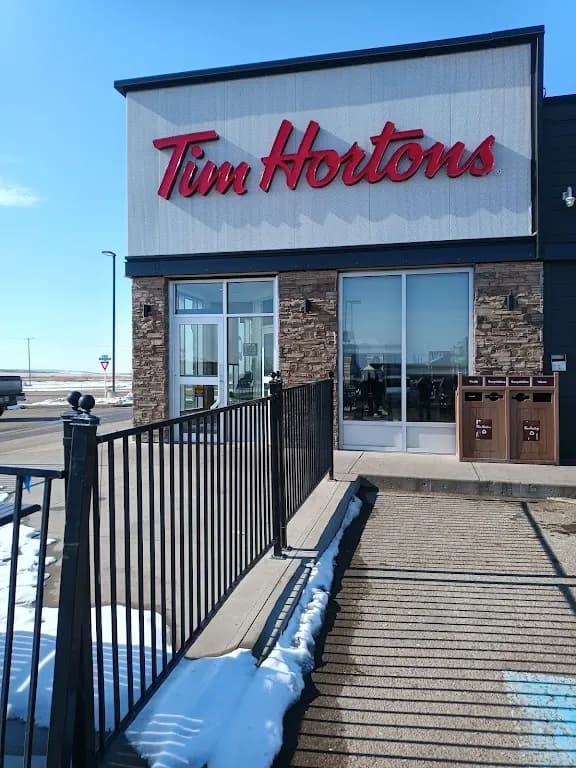 Tim Hortons storefront and interior at 92 Battleford Crossing, Battleford, SK