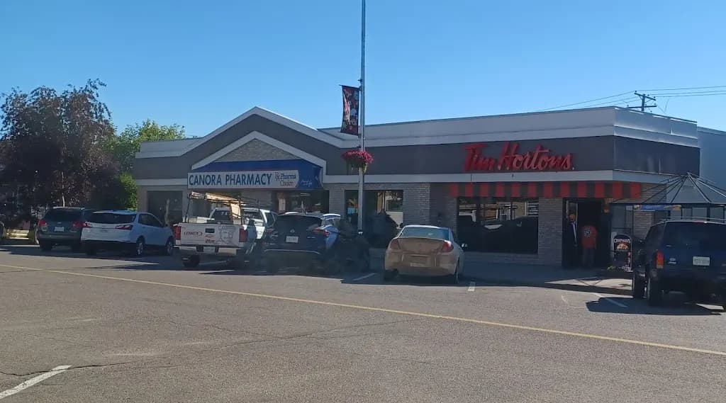 Tim Hortons storefront and interior at 216 Main St, Canora, SK
