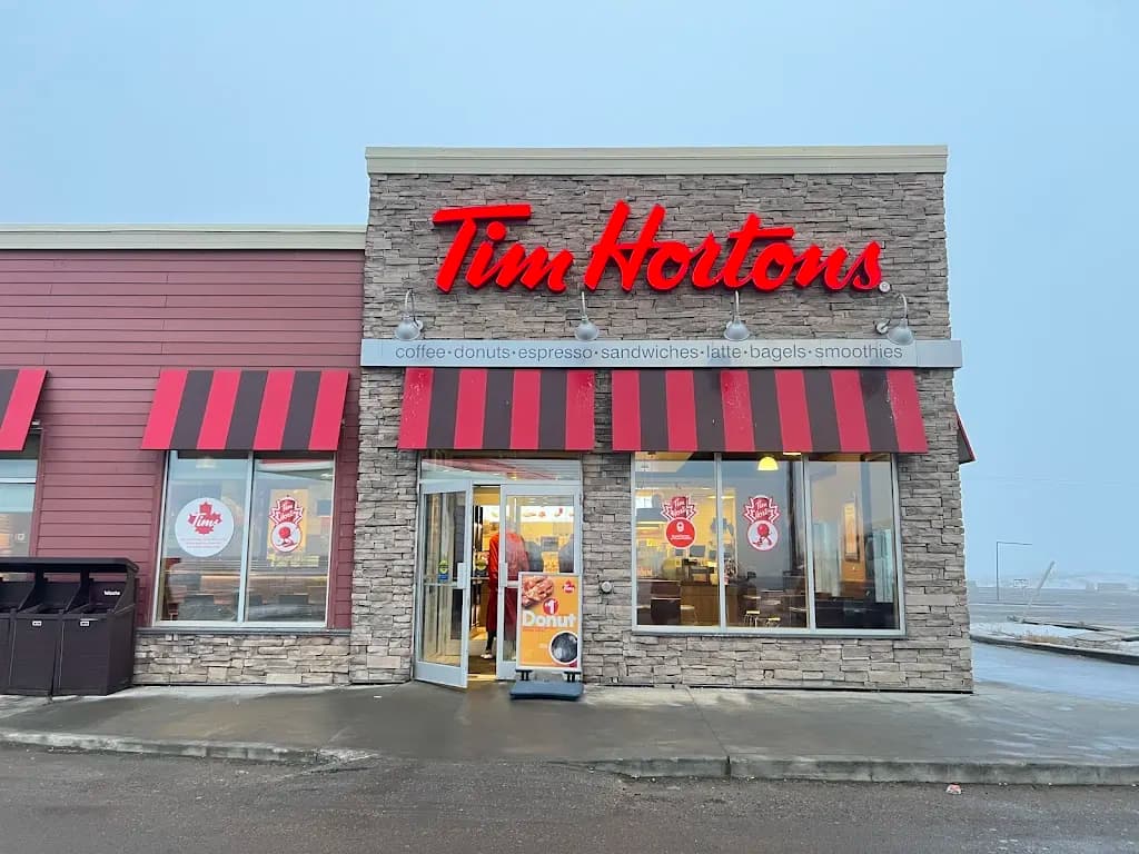 Tim Hortons storefront and interior at 300 Enterprise Lane, Davidson, SK