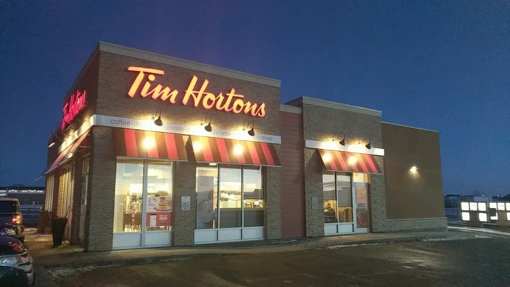 Tim Hortons storefront and interior at 300 King St, Estevan, SK