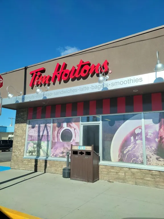 Tim Hortons storefront and interior at 526 Main St, Kipling, SK