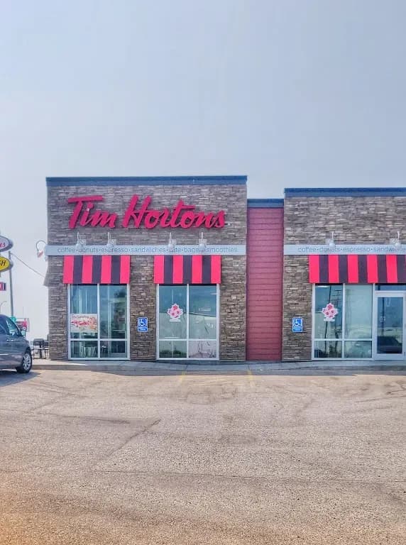 Tim Hortons storefront and interior at 211 Railway Ave, Rosetown, SK
