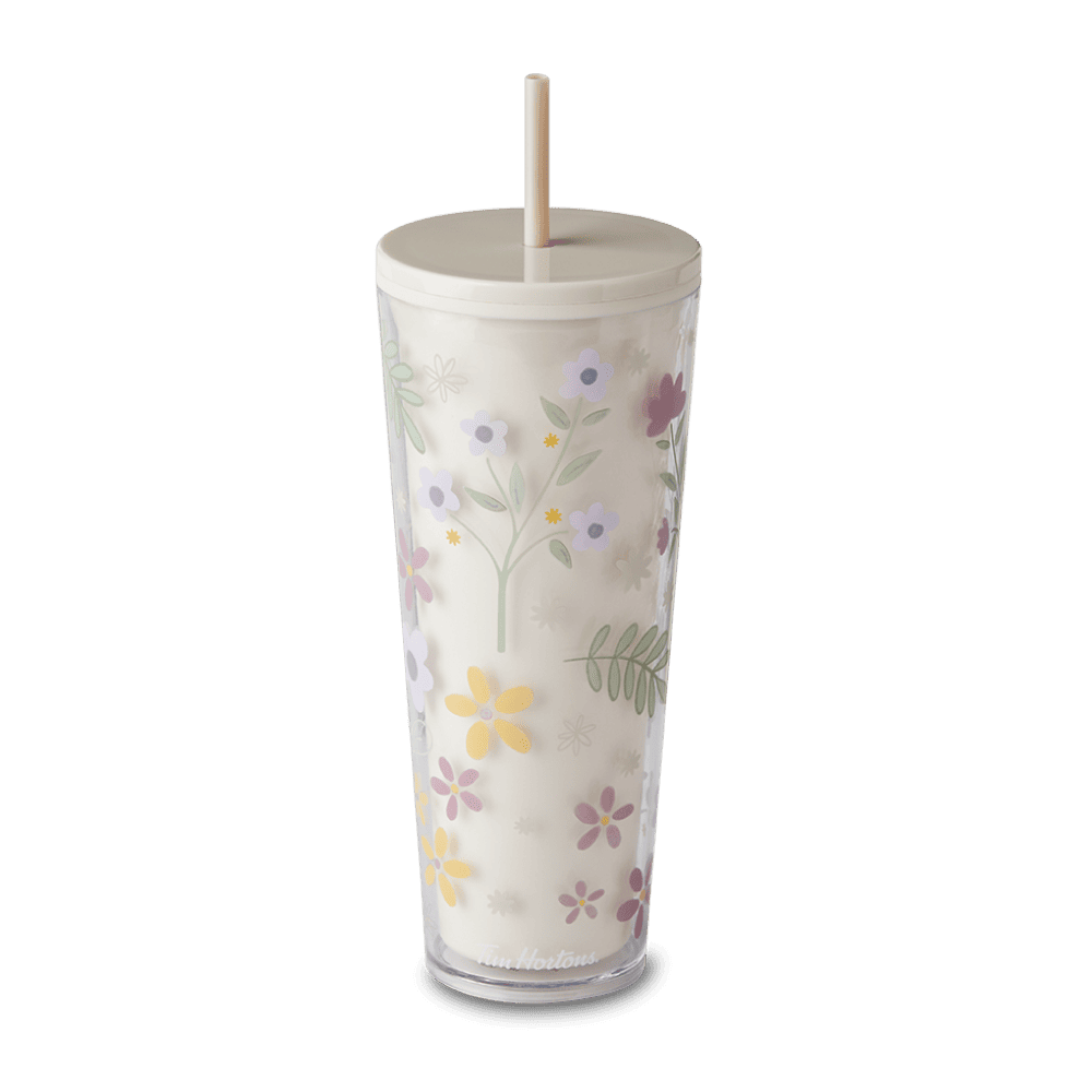 24oz Plastic Straw Tumbler - Floral