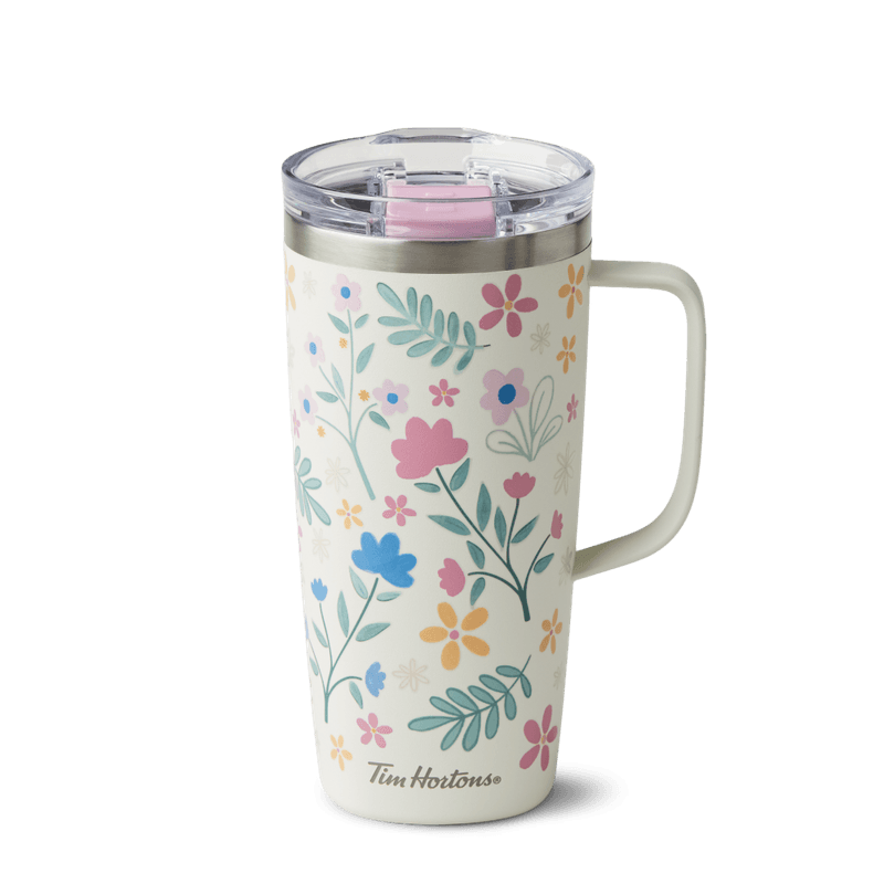 Floral Stainless Steel Travel Mug with Handle 20oz
