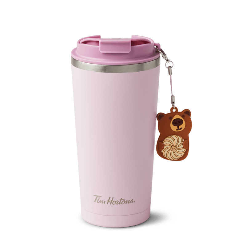 Pink Stainless Steel Travel Mug With Bear Charm 16oz